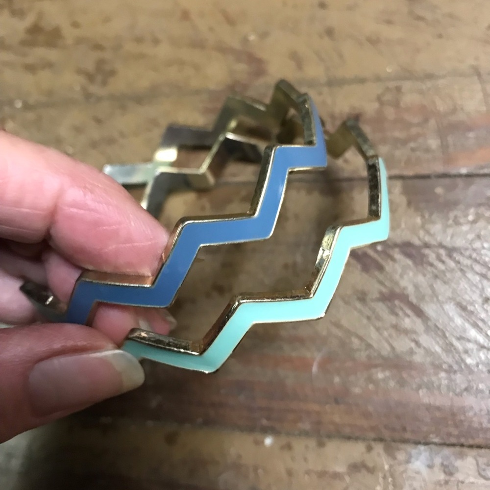 Chevron Gold and Blue Bangle Set